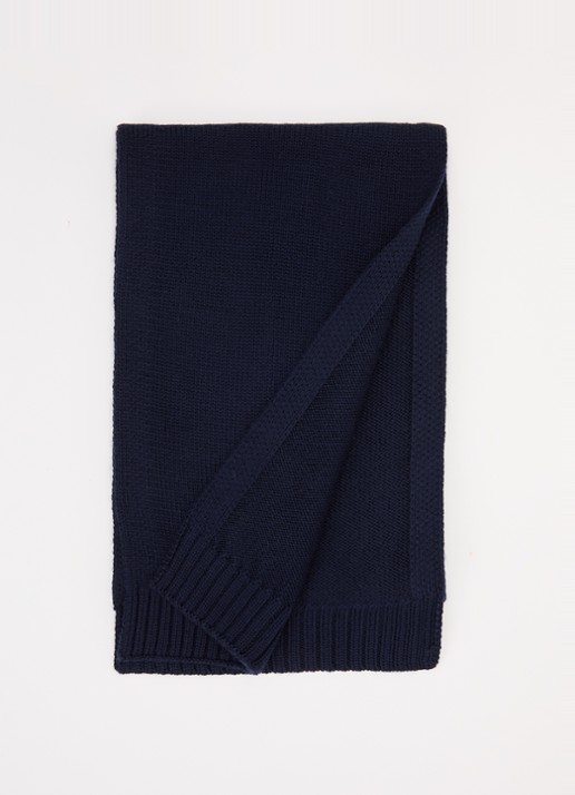 Ralph Lauren Sjaal van wol met logo  - voorkant donkerblauw