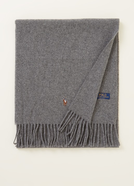 Ralph Lauren Sjaal van wol met logoborduring 175 x 35 cm - voorkant grijs