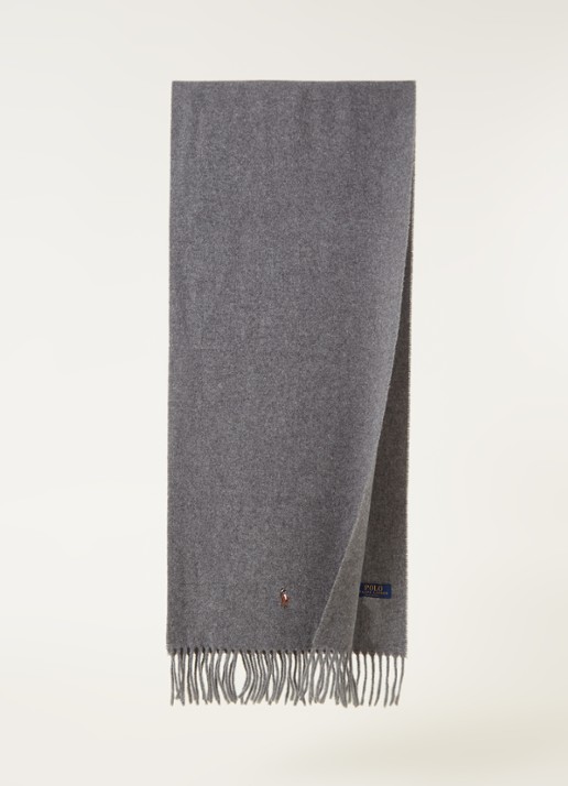 Ralph Lauren Sjaal van wol met logoborduring 175 x 35 cm - voorkant 2 grijs