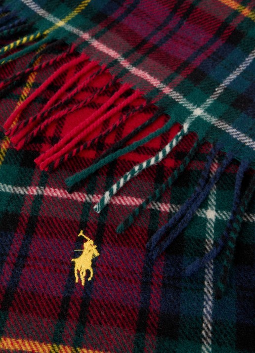 Ralph Lauren Sjaal van wol met ruitdessin 175 x 30 cm - detail 2 red multi / rood