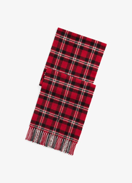 Ralph Lauren Sjaal van wol met ruitdessin 175 x 30 cm - voorkant red/black / rood