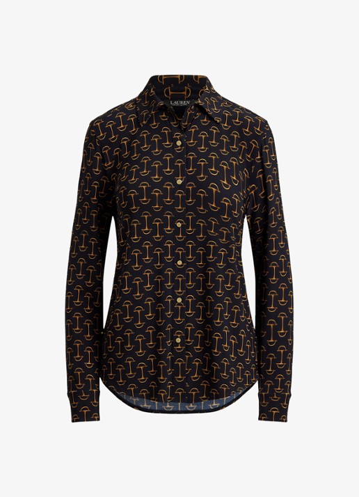 Ralph Lauren Slim fit blouse met grafische print  - voorkant 2 navy multi / donkerblauw