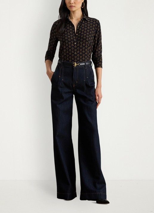 Ralph Lauren Slim fit blouse met grafische print  - voorkant 3 navy multi / donkerblauw