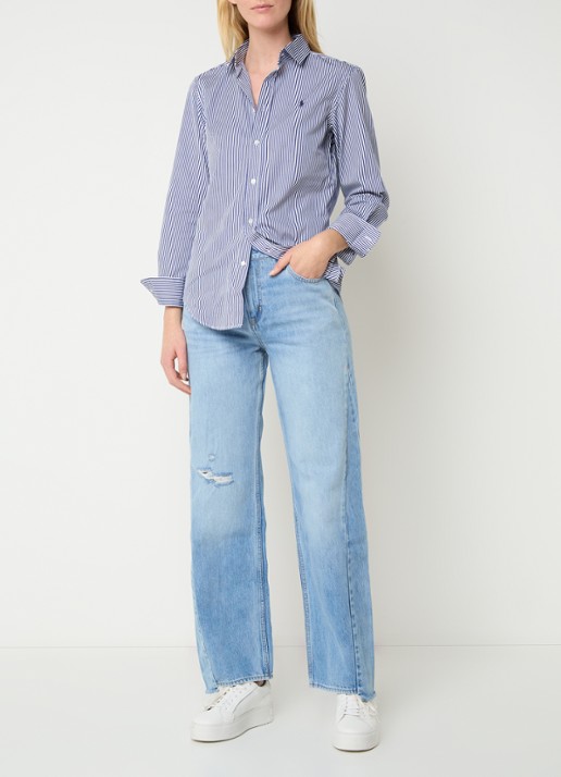 Ralph Lauren Slim fit blouse van katoen - voorkant 4 donkerblauw