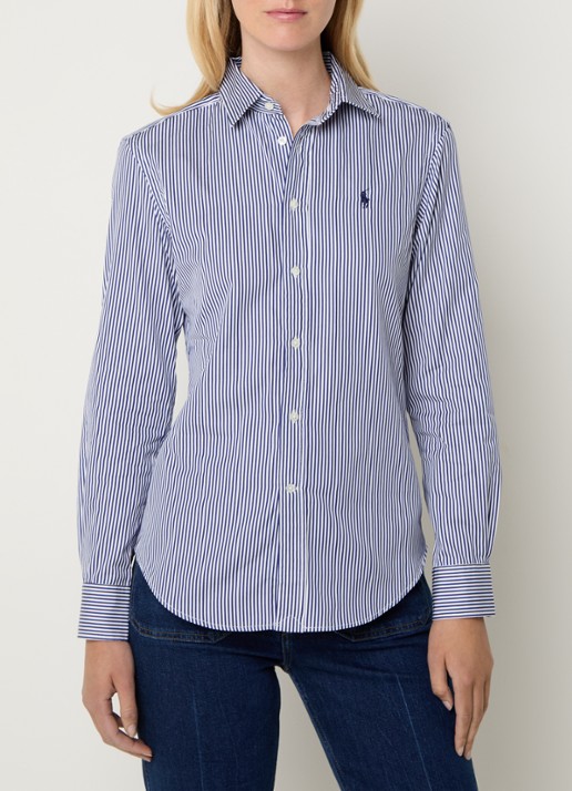 Ralph Lauren Slim fit blouse van katoen - detail 7 donkerblauw