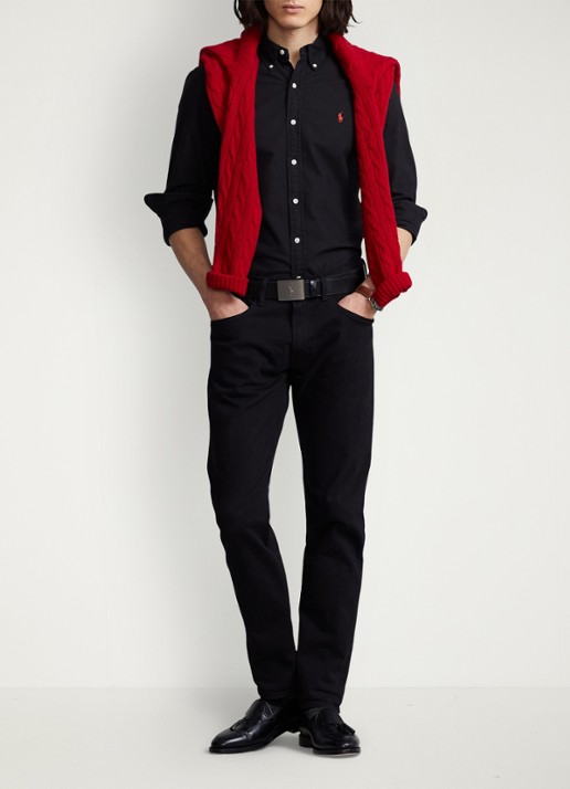 Ralph Lauren Slim fit button down-overhemd van katoen - voorkant 4 polo black / zwart