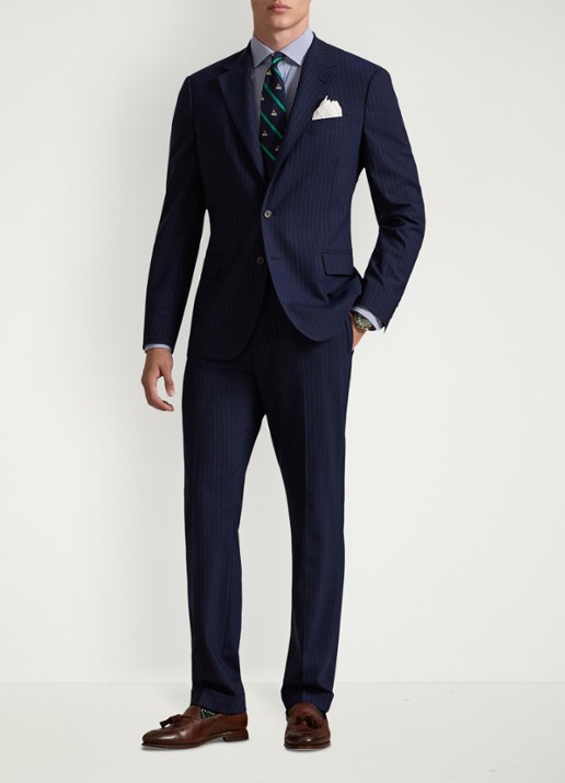 Ralph Lauren Slim fit colbert in wolblend met krijtstreep - voorkant 5 bright navy/grey-40ku