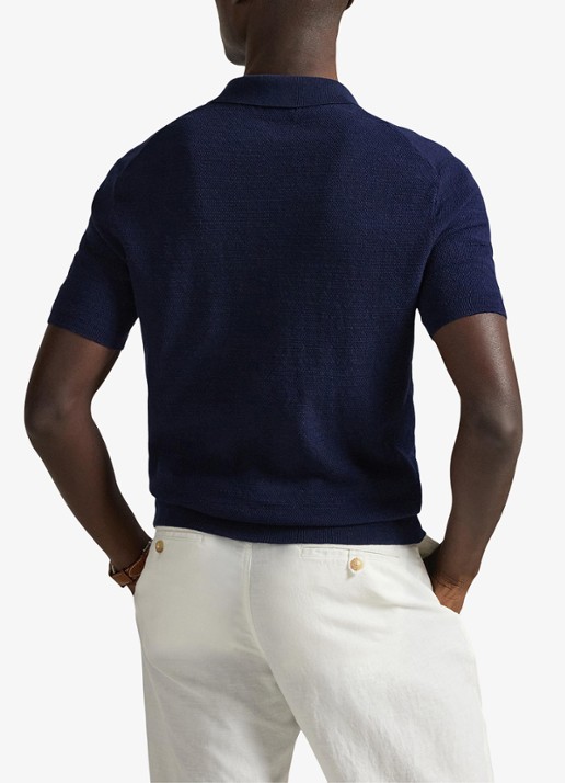 Ralph Lauren Slim fit fijngebreide polo in linnenblend - achterkant bright navy/deckwash wht-zynp
