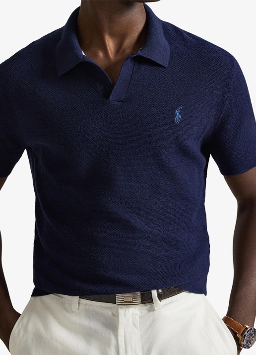 Ralph Lauren Slim fit fijngebreide polo in linnenblend - detail 5 bright navy/deckwash wht-zynp