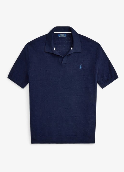 Ralph Lauren Slim fit fijngebreide polo in linnenblend - voorkant 2 bright navy/deckwash wht-zynp