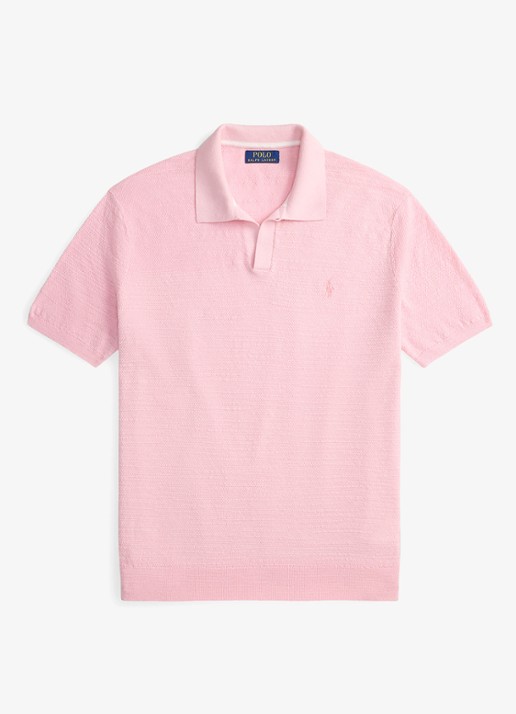 Ralph Lauren Slim fit fijngebreide polo in linnenblend - voorkant carmel pink/deckwash white-4532
