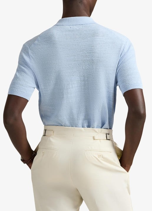Ralph Lauren Slim fit fijngebreide polo in linnenblend - achterkant 5 office blue/deckwash white-3rvv