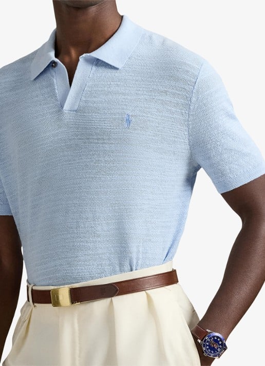 Ralph Lauren Slim fit fijngebreide polo in linnenblend - detail 4 office blue/deckwash white-3rvv