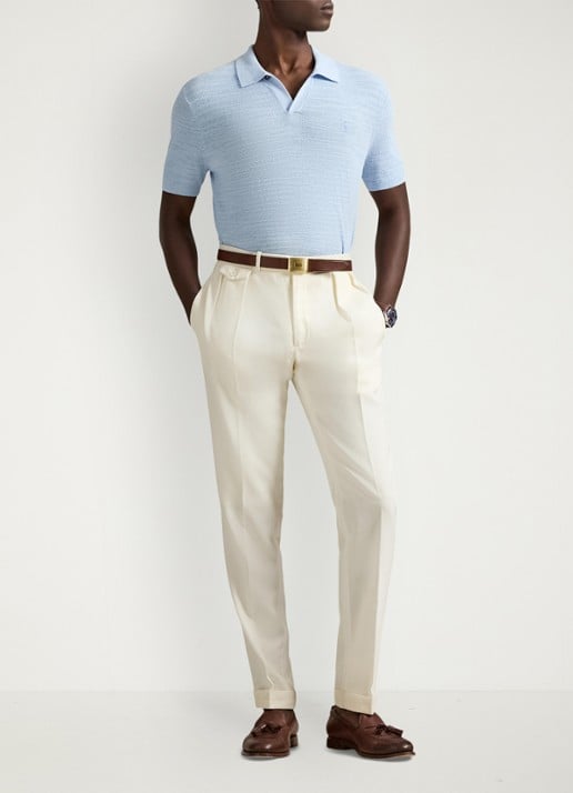 Ralph Lauren Slim fit fijngebreide polo in linnenblend - voorkant 2 office blue/deckwash white-3rvv