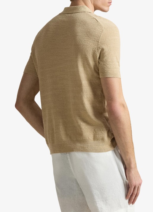 Ralph Lauren Slim fit fijngebreide polo in linnenblend - achterkant dune tan/deckwash white-zynq