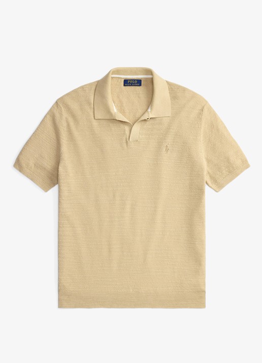 Ralph Lauren Slim fit fijngebreide polo in linnenblend - voorkant 4 dune tan/deckwash white-zynq