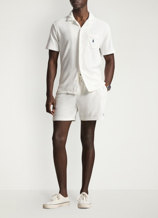 Ralph Lauren Slim fit korte broek van badstof met trekkoord - voorkant 5 white / wit