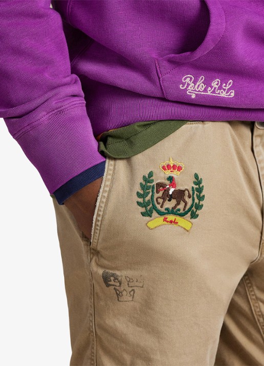 Ralph Lauren Slim fit korte chino met print en borduring - detail 3 khaki hill w/ prints-3bli