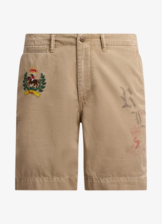 Ralph Lauren Slim fit korte chino met print en borduring - voorkant 4 khaki hill w/ prints-3bli