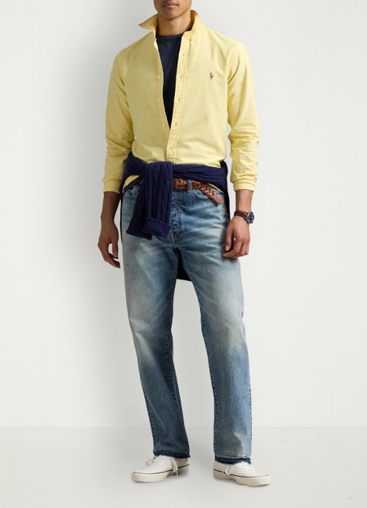 Ralph Lauren Slim fit overhemd met button down kraag - detail yellow oxford