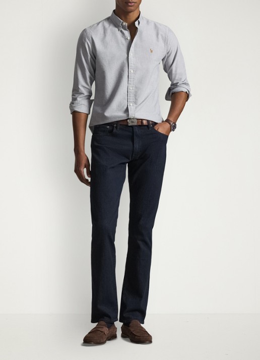 Ralph Lauren Slim fit overhemd met button down kraag - voorkant 2 donkerblauw