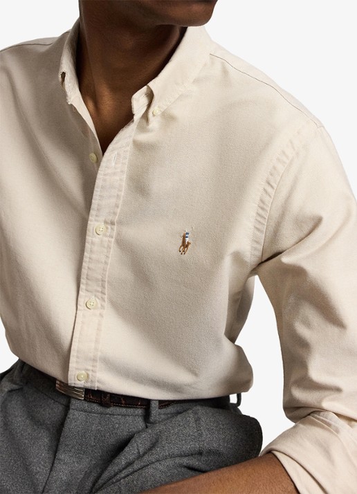 Ralph Lauren Slim fit overhemd met button down kraag - detail 2 camel/white / camel