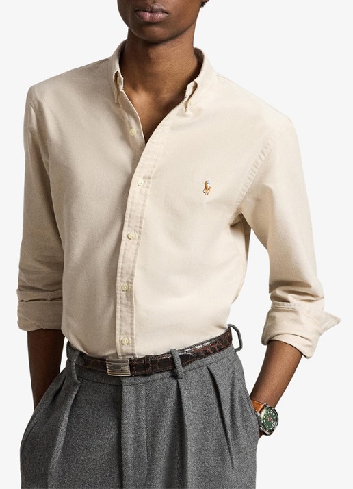 Ralph Lauren Slim fit overhemd met button down kraag - voorkant 5 camel/white / camel