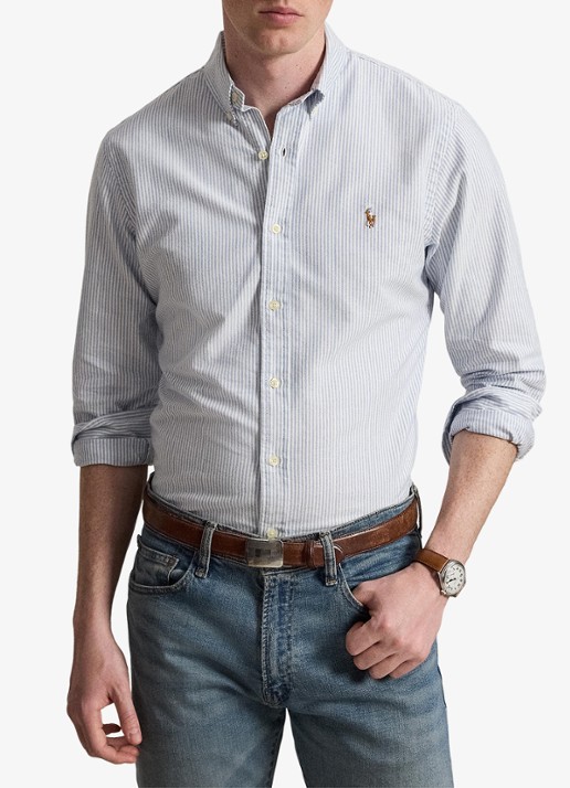 Ralph Lauren Slim fit overhemd met logo - detail 6 bsr blue / white - blauw
