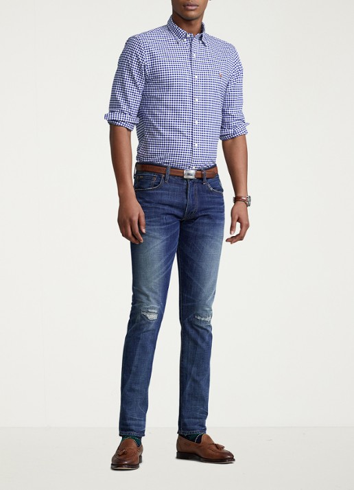 Ralph Lauren Slim fit overhemd met logo - voorkant 8 plaid / dark blue - blauw