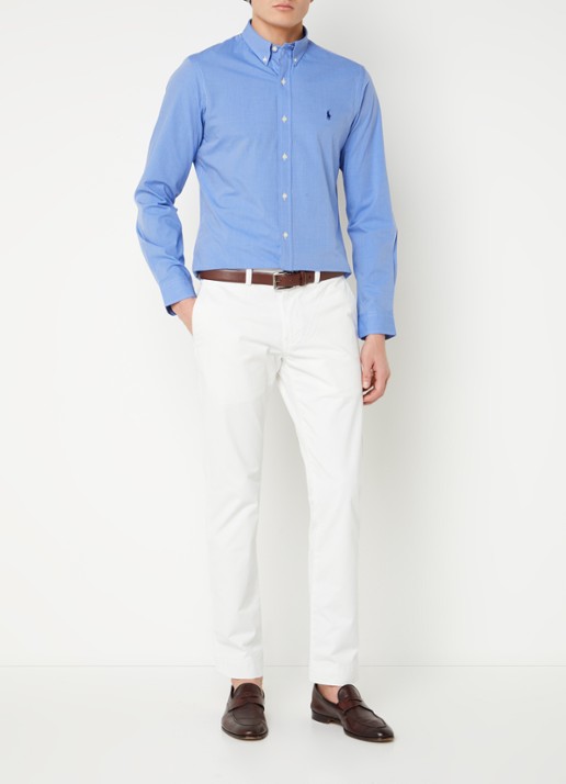 Ralph Lauren Slim fit overhemd met logoborduring - voorkant 2 blue end on end / blauw