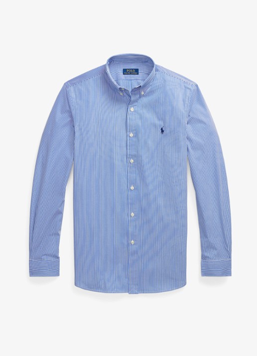 Ralph Lauren Slim fit overhemd met logoborduring - voorkant 2 blue/white hairline / blauw