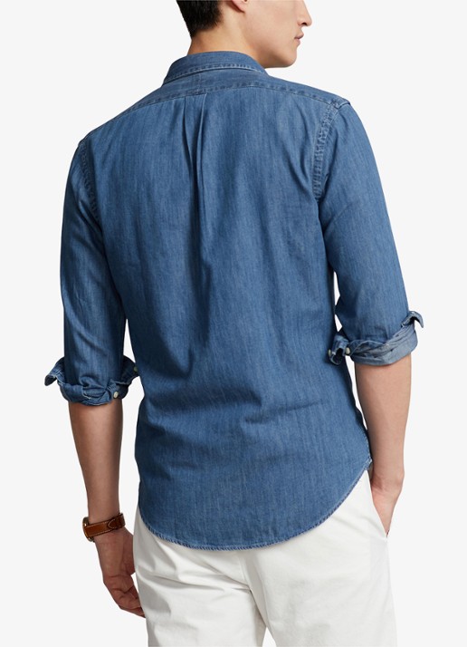 Ralph Lauren Slim fit overhemd van denim met logoborduring - achterkant 7 indigo