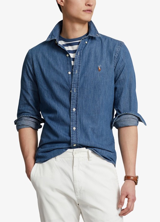 Ralph Lauren Slim fit overhemd van denim met logoborduring