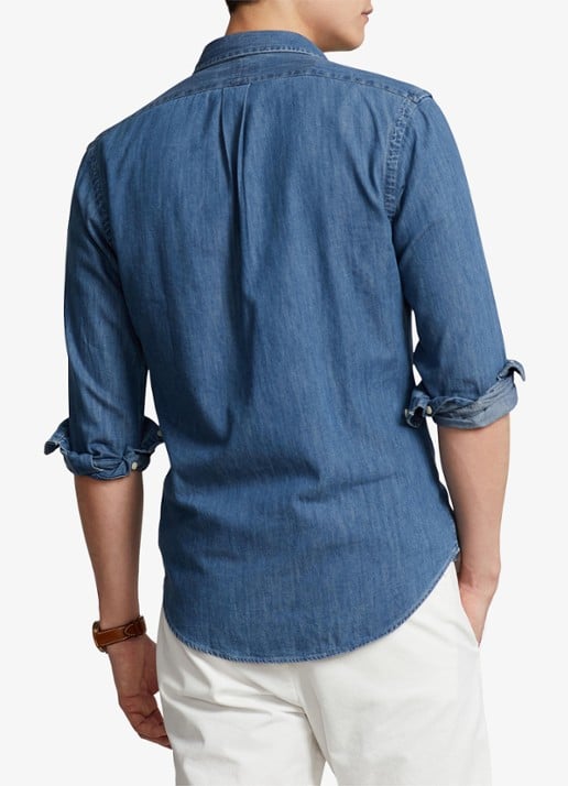 Ralph Lauren Slim fit overhemd van denim met logoborduring - achterkant 8 indigo