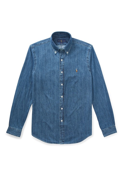Ralph Lauren Slim fit overhemd van denim met logoborduring - voorkant 6 indigo