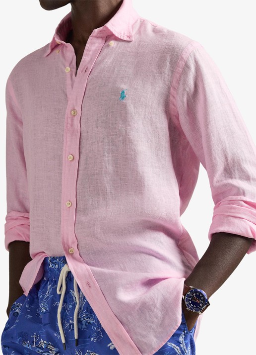 Ralph Lauren Slim fit overhemd van linnen met logoborduring - detail 5 carmel pink / roze