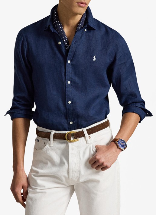 Ralph Lauren Slim fit overhemd van linnen met logoborduring