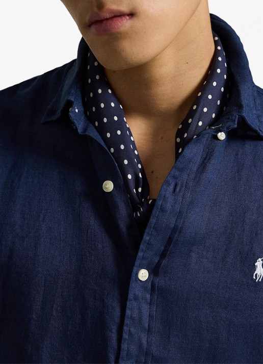 Ralph Lauren Slim fit overhemd van linnen met logoborduring - detail 5 newport navy / white / donkerblauw