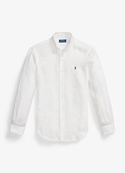 Ralph Lauren Slim fit overhemd van linnen met logoborduring - voorkant white / wit