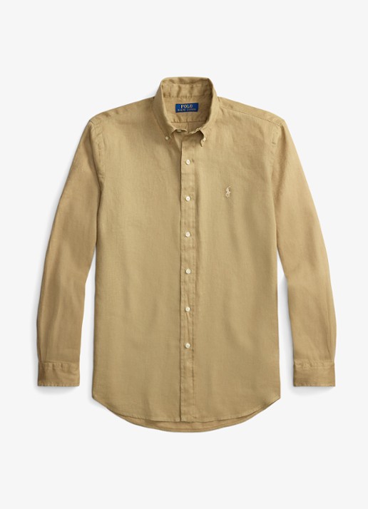 Ralph Lauren Slim fit overhemd van linnen met logoborduring - voorkant 2 cafe tan-2x6t