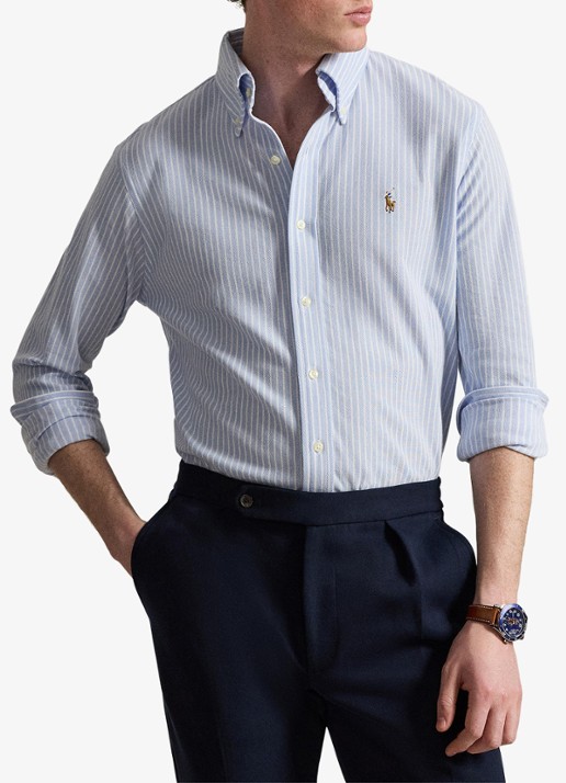 Ralph Lauren Slim fit Oxford overhemd met streepprint - voorkant 3 blue/white / blauw
