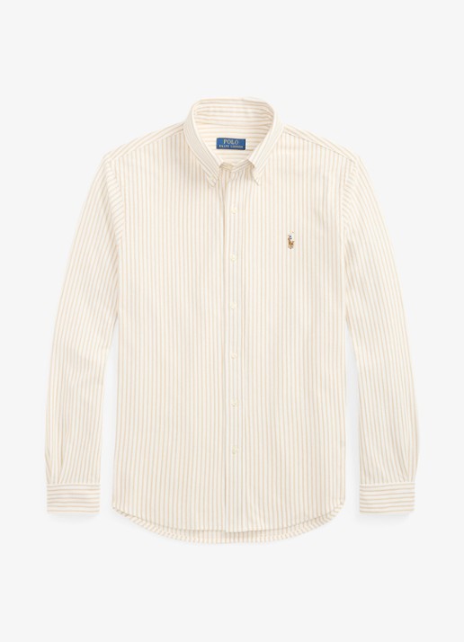 Ralph Lauren Slim fit Oxford overhemd met streepprint - voorkant 2 white/coastal beige / beige