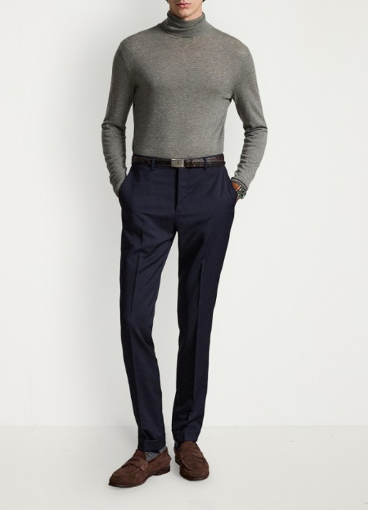 Ralph Lauren Slim fit pantalon van wol met plooidetail - voorkant 3 classic navy / blauw