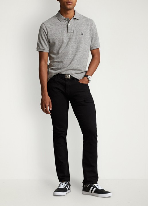 Ralph Lauren Slim fit polo met logoborduring  - voorkant 5 canterburry heather / grijs