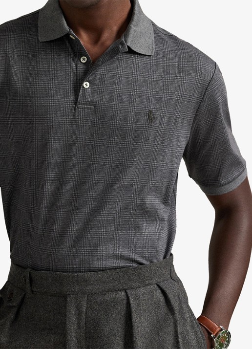 Ralph Lauren Slim fit polo met ruitdessin - detail 5 grijs