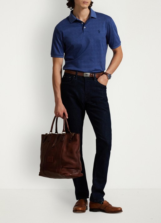 Ralph Lauren Slim fit polo met ruitdessin - voorkant 4 donkerblauw