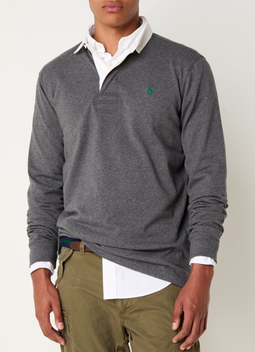 Ralph Lauren Slim fit polo van katoen met lange mouw - detail 3 barclay heather / grijs