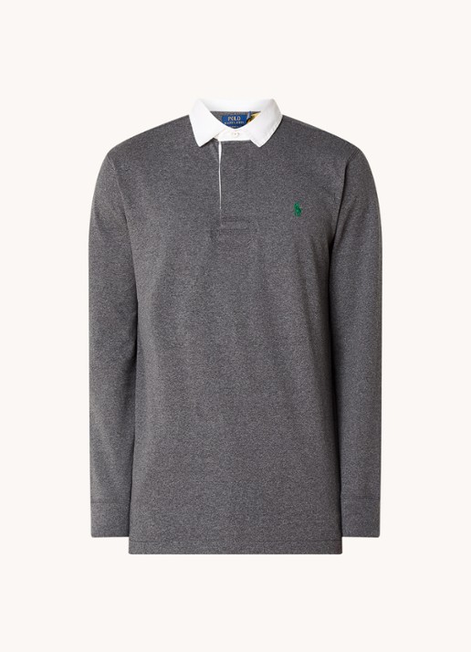 Ralph Lauren Slim fit polo van katoen met lange mouw - voorkant barclay heather / grijs