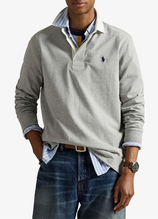 Ralph Lauren Slim fit polo van katoen met lange mouw - detail 4 andover heather / grijs