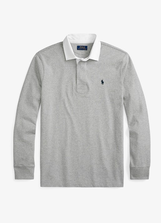 Ralph Lauren Slim fit polo van katoen met lange mouw - voorkant 2 andover heather / grijs